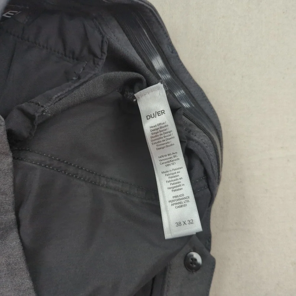 Du/er Pants Mens 38x32 Gray Smart Stretch Slim Trouser